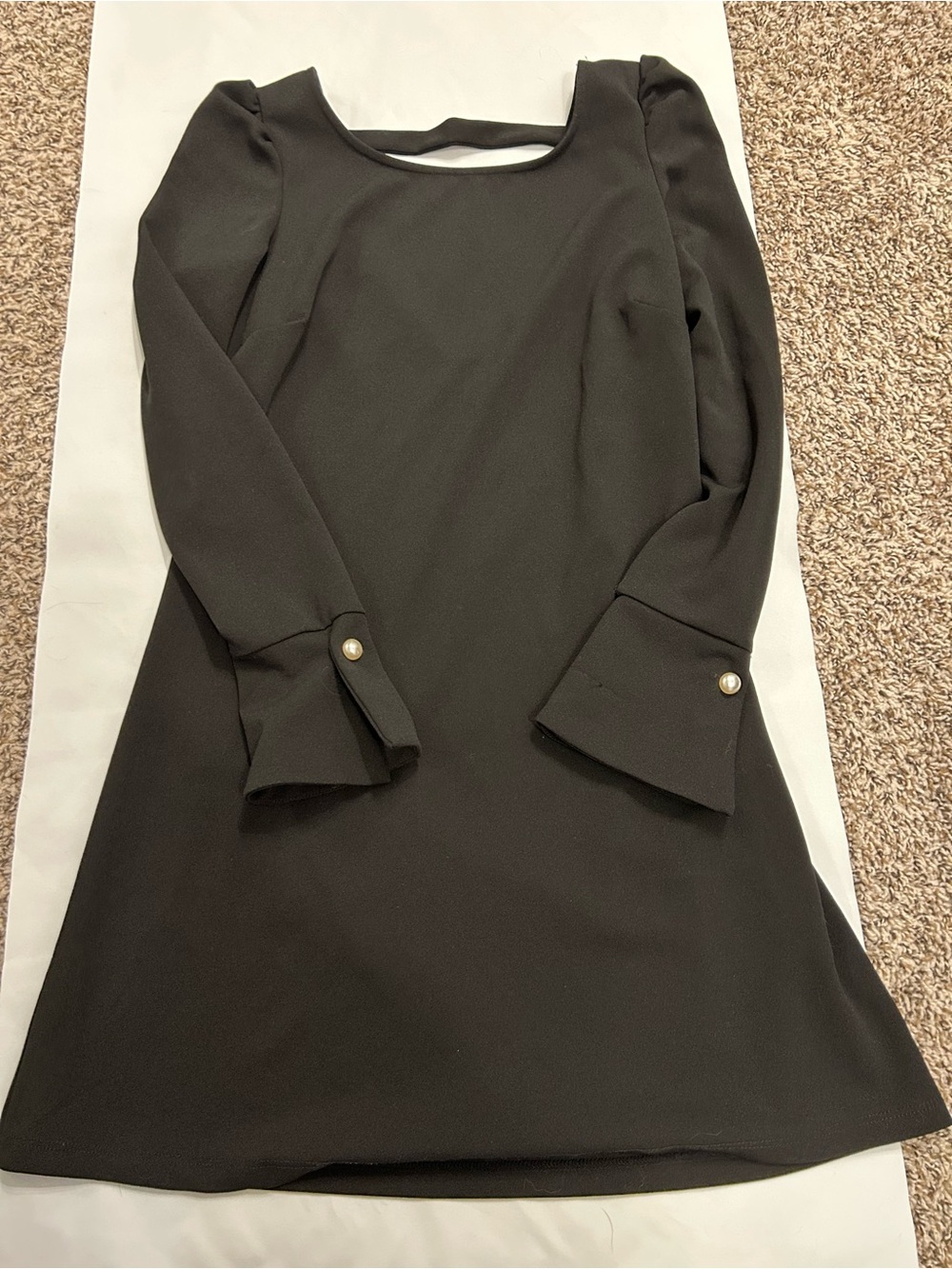 The Vanity Room Black Long-Sleeve A-Line Dress with Pearl Cuff Buttons